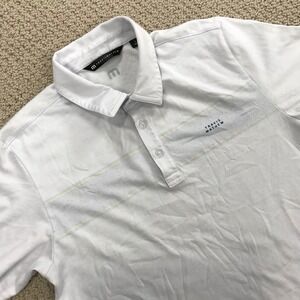 Travis Mathew Mens Small White Golf Polo Shirt Micro Dot Chest Stripe RN 123280